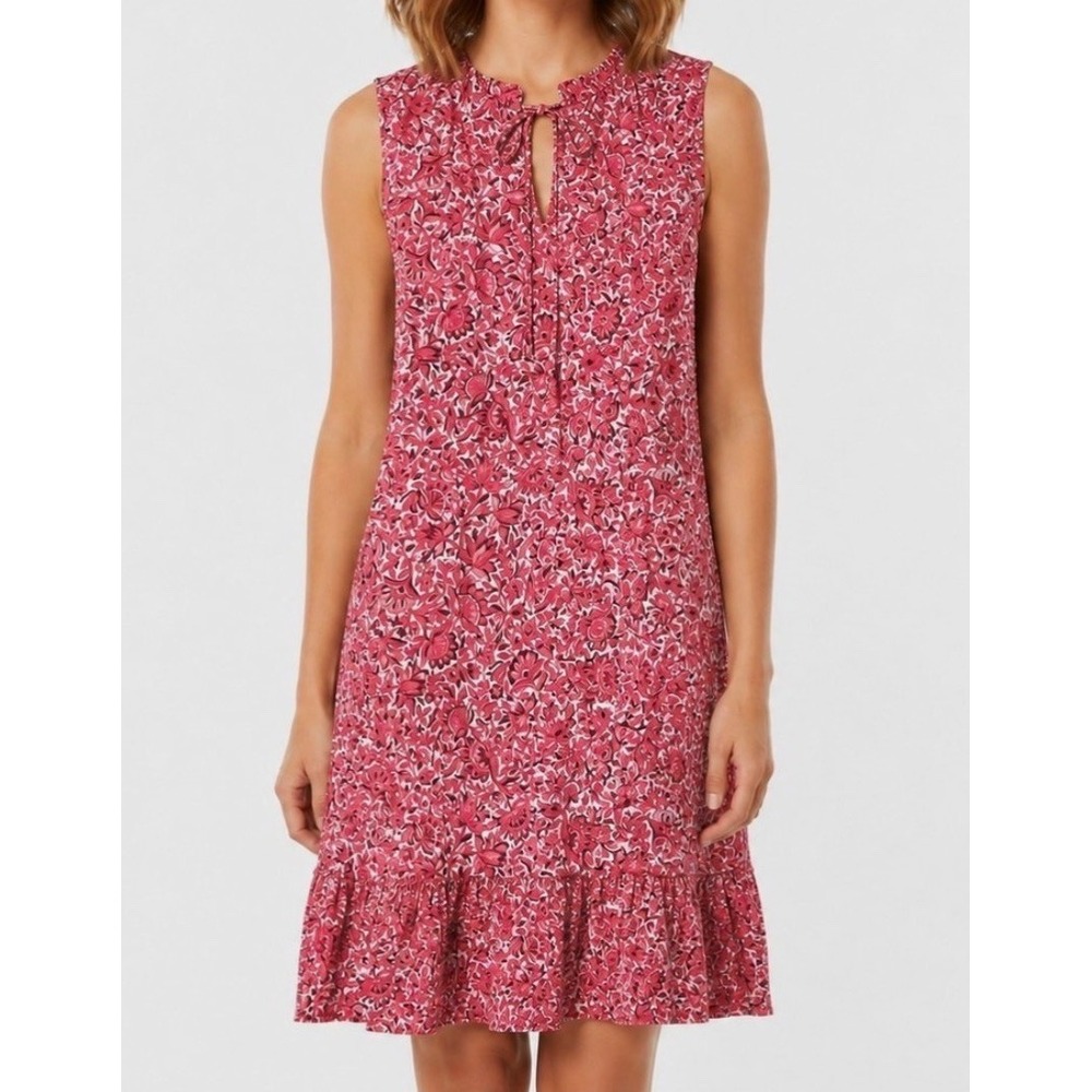 Michael Kors Dress Womens Medium Pink Floral Tie Neck Sleeveless Tiered Ruffled